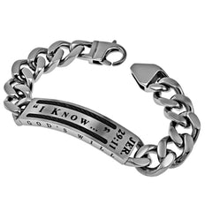 Christian Bracelet for Men, I KNOW, Stainless Steel Curb Chain