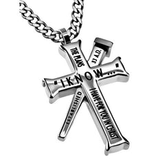 JEREMIAH 29:11 Cross and Nail Necklace with Bible Verse, Stainless Steel Curb Chain