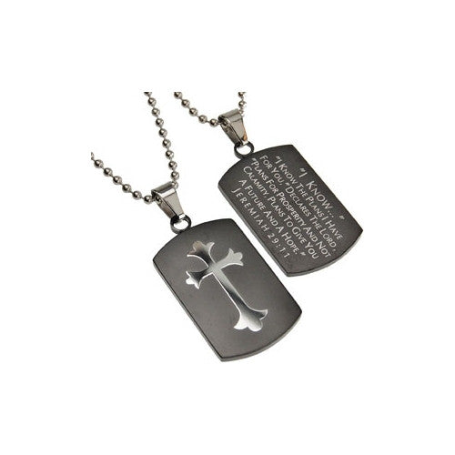 I Know Necklace Black Shield Cross, Jeremiah 29 Christian Qualities, Stainless Steel Ball Chain