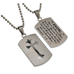JEREMIAH 29:11 Shield Cross I Know Necklace with Bible Verse, Stainless Steel