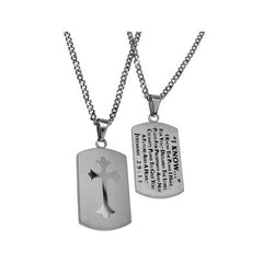 JEREMIAH 29:11 Shield Cross I Know Necklace with Bible Verse, Stainless Steel Curb Chain