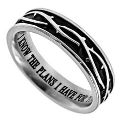 Crown Of Thorns I Know Ring, Stainless Steel, Christian Bible Verse