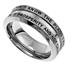 Jeremiah 29:11 Ring, I KNOW Christian Bible Verse, Stainless Steel Thick Band