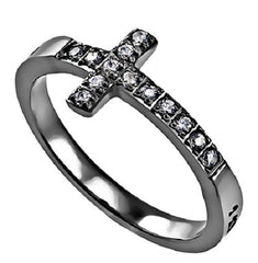 I KNOW Ring Bible Verse, Sideways Cross Stainless Steel with Clear CZ Stones