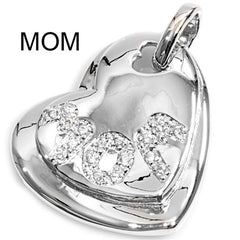 I Love You Mom Heart Necklace, Sterling Silver with Jewelry Gift Box