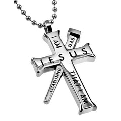 EXODUS 3:14, JOHN 8:24 Cross and Nail Necklace with Bible Verse, Stainless Steel