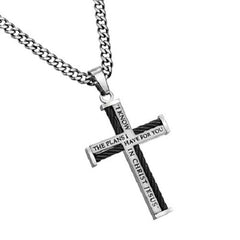 I Know Cable Cross Necklace, Stainless Steel Curb Chain