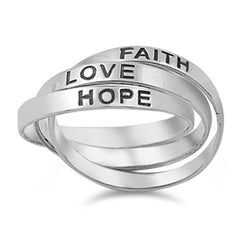 Interlocking FAITH LOVE HOPE Ring, Sterling Silver Puzzle Band