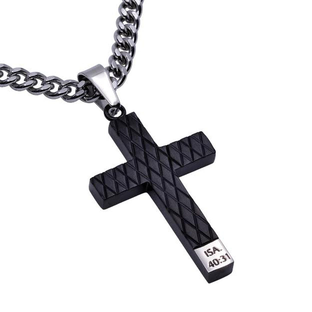 Cross Necklace, 3D Personalised Black and Silver Cross Pendant with Ch –  Engraved Memories