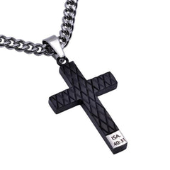 Isaiah 40:31 EAGLE'S WING Stainless Steel Engraved Black Cross Necklace