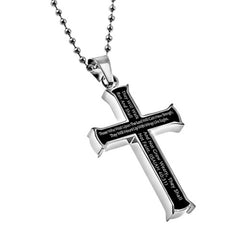 Black Cross Pendant Isaiah 40:31 Jewelry Christian Verse, Stainless Steel Bead Chain