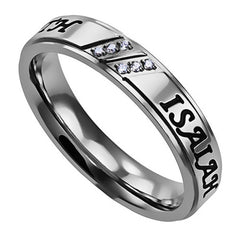 ISAIAH 40:31 STRENGTH Religious Scripture Ring, Stainless Steel CZ