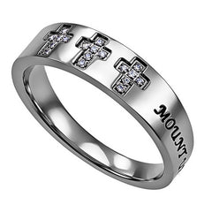 ISAIAH 40:31 Christian Trinity Cross Ring, Engraved Bible Verse with CZ Stones
