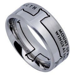 Isaiah 40:31 Cross Ring, WINGS AS EAGLES Bible Verse, Stainless Steel