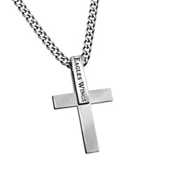 Isaiah 40:31 EAGLES WINGS Bible Verse, Simple Cross Pendant with Stainless Steel Curb Chain