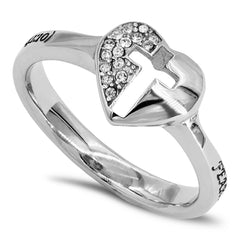 ISAIAH 41:10 Ring with Bible Verse, Heart and Lock in Stainless Steel
