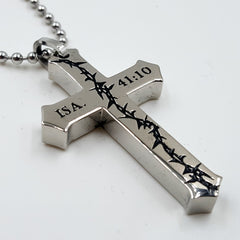 ISAIAH 41:10 Crown Of Thorns Cross Necklace, Stainless Steel Chain