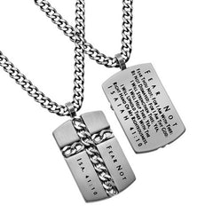 Christian Dog Tag, Isaiah 41:10 FEAR NOT Cross Chain Necklace, Stainless Steel Curb