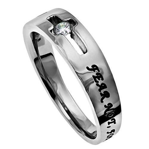 Isaiah 41:10 Ring Fear Not Encouragement Jewelry with Cut Out Cross, Stainless Steel