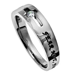 Isaiah 41:10 Ring Fear Not Encouragement Jewelry with Cut Out Cross, Stainless Steel
