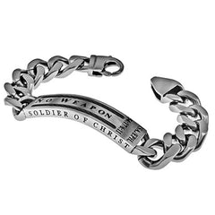 Christian Bracelet for Men, NO WEAPON Armor Of God, Stainless Steel Curb Chain
