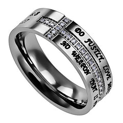 ISAIAH 54:17 Protection Cross Ring with Engraved Bible Verse & CZ Stones