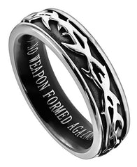 Crown of Thorns Isaiah 54:17 Bible Verse Ring, Stainless Steel