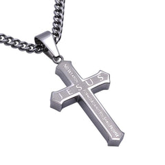 Isaiah 54:17 Protection Stainless Steel Cross Necklace with Satin Finish