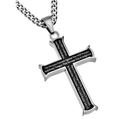 Black Cross Necklace Isaiah 54:17 Jewelry Christian Verse, Thick Stainless Steel Curb Chain