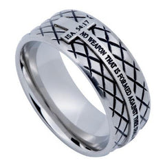 ISAIAH 54:17 Protection, Stainless Steel Diamond Back Cross Ring
