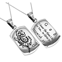 Women's Monogram "G" Christian Dog Tag, Jeremiah 29:11 GOD, Stainless Steel Chain