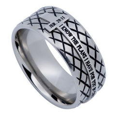 Jeremiah 29:11 Ring Inspirational Verse, Stainless Steel Diamond Back Cross