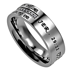 JEREMIAH 29:11 Purity Side Cross Ring with Engraved Bible Verse & CZ Stones
