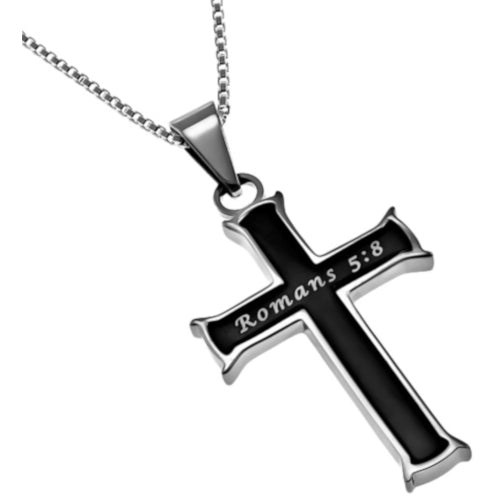 Jesus Died for Me Black Cross Necklace for Girls Romans 5 8