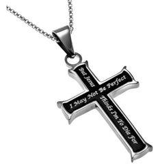 Romans 5:8 Necklace Jesus Died For Me, Black Stainless Steel Cross Pendant