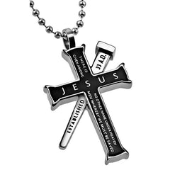 ACTS 4:12 Black Cross and Nail Necklace with Bible Verse, Stainless Steel