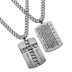 Christian Dog Tag, CHRIST Chain Necklace Romans 8:28,29, Stainless Steel Curb