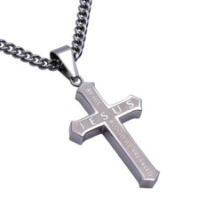 JESUS Blood Stainless Steel Cross Necklace with Satin Finish