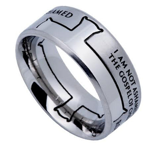 GOSPEL OF CHRIST Cross Ring, Romans 1:16 Bible Verse, Stainless Steel