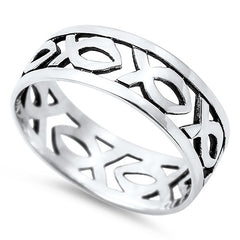 Ichthus Ring Sterling Silver, Christian Fish Link with Gift Box