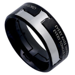 JESUS CHRIST Cross Ring, Philippians 2 Bible Verse, Black Stainless Steel