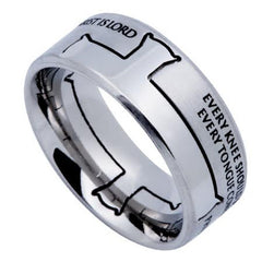 JESUS IS LORD Cross Ring, Philippians 2 Bible Verse, Stainless Steel