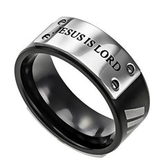 JESUS IS LORD Ring, Romans 10:9 Bible Verse, Thick Stainless Steel for Men