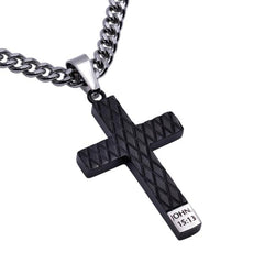 John 15:13 FORGIVEN Stainless Steel Engraved Black Cross Necklace
