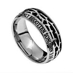 JOHN 3:16 Men's Crown Of Thorns Ring, Stainless Steel
