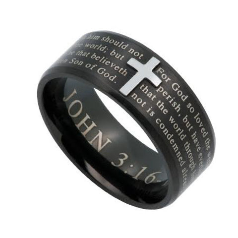 John 3:16 Cross Ring Black