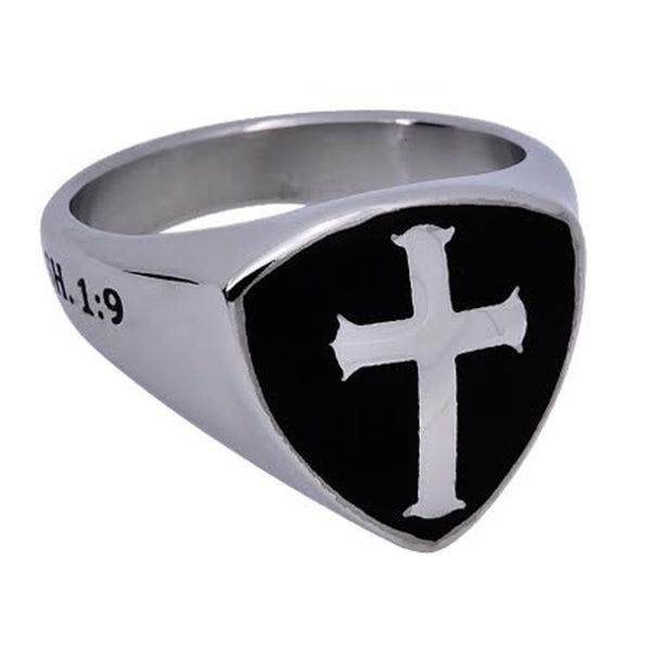 COURAGE Black Signet Shield Cross Ring