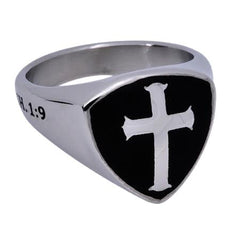 COURAGE Black Signet Shield Cross Ring, Stainless Steel