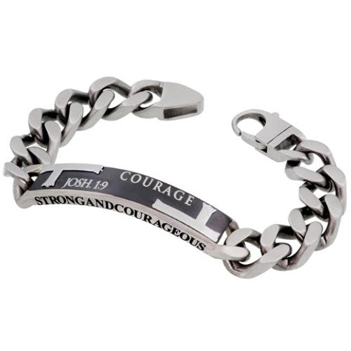JOSHUA 1:9 Bracelet, Stainless Steel Curb Chain with Crosses