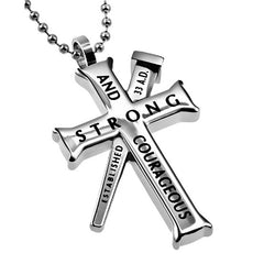 JOSHUA 1:9  Cross and Nail Necklace with Bible Verse, Stainless Steel